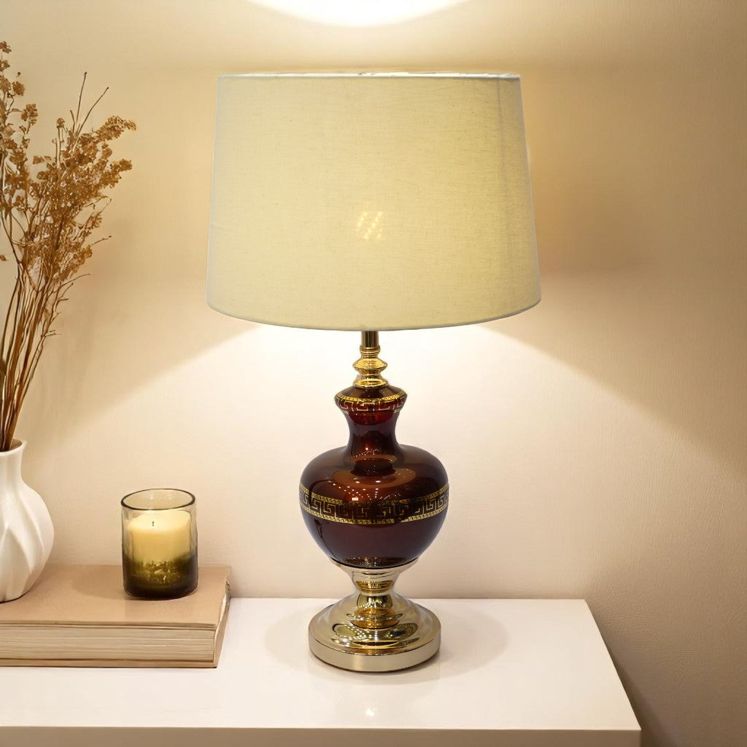 Versace-Style Maroon Side Table Lamp